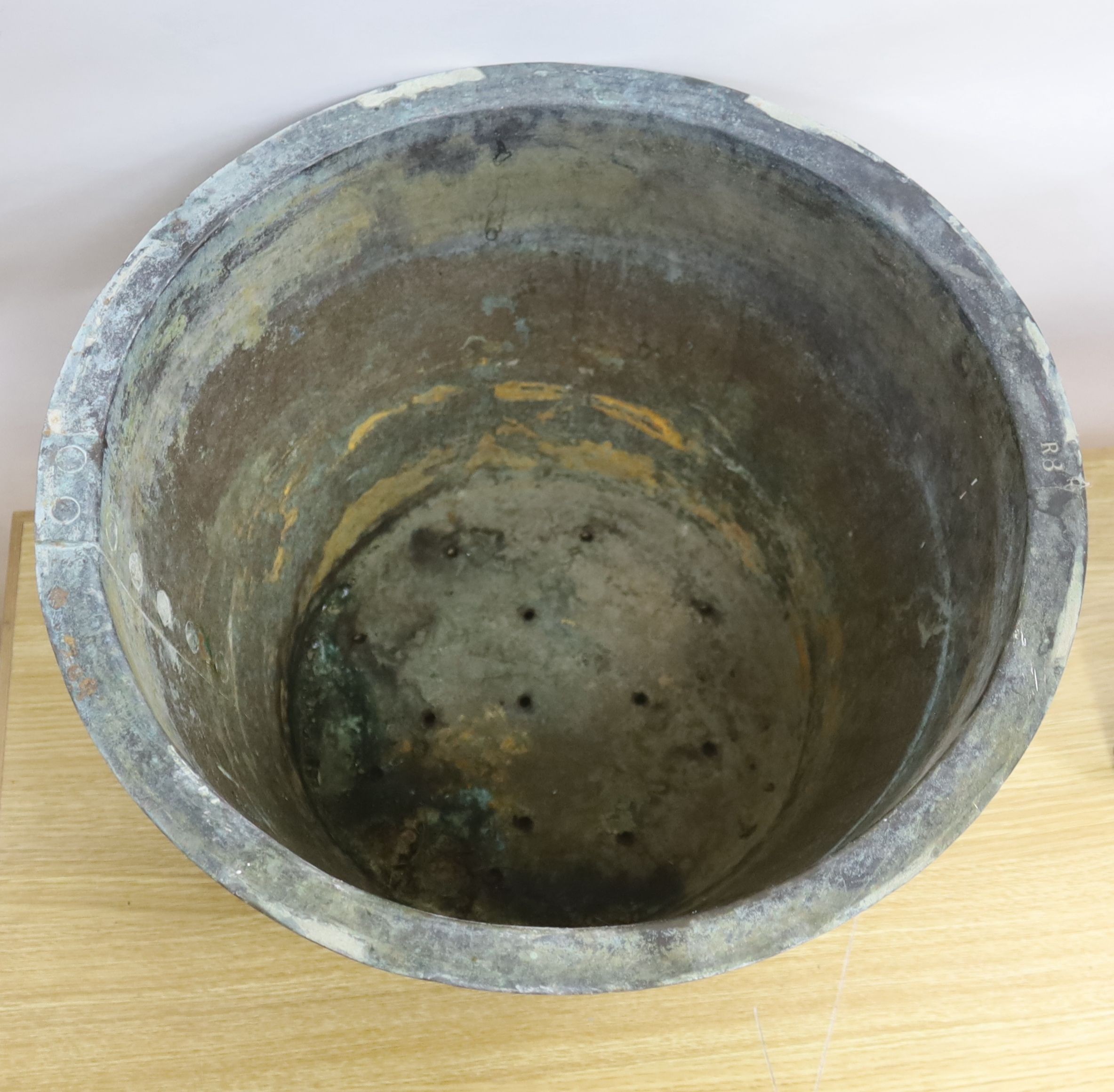 A copper cauldron, 46cm diameter